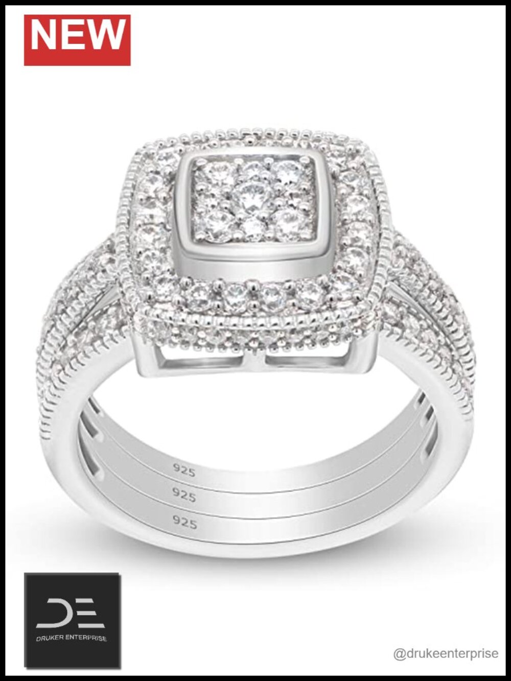 14K White Gold over Sterling Silver Moissanite Trio Ring Set 1 CT Bridal